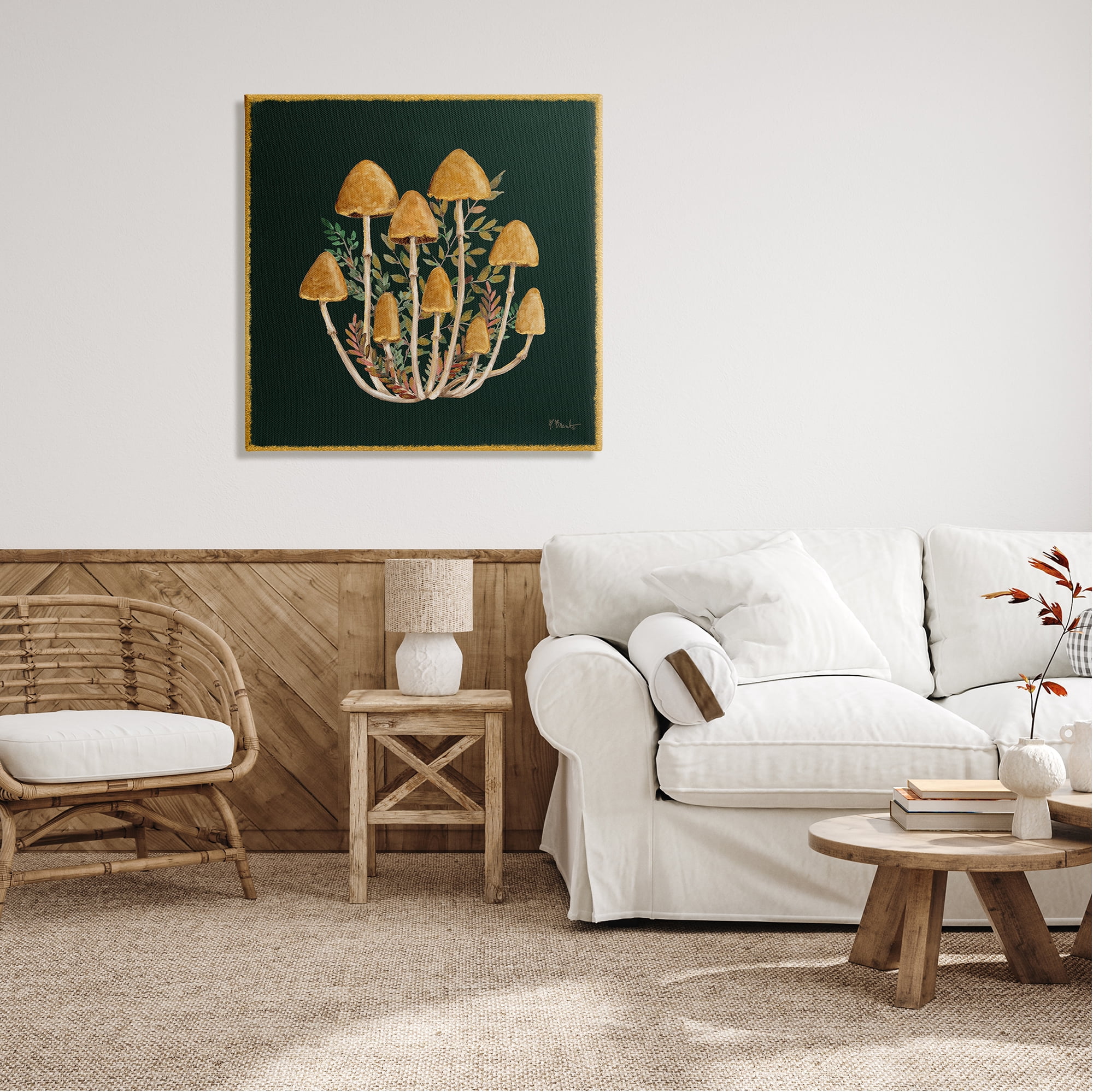 Stupell Industries Mushrooms & Leaves Nature Botanical & Floral Painting Gallery Wrapped Canvas Print Wall Art, 30 x 30