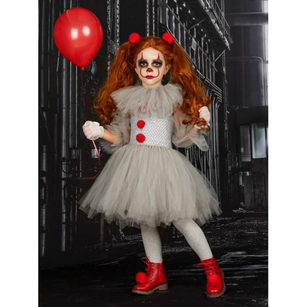Girls Pennywise Clown Dress Inspired Holiday Costume, Gray, Size: 10Y ...