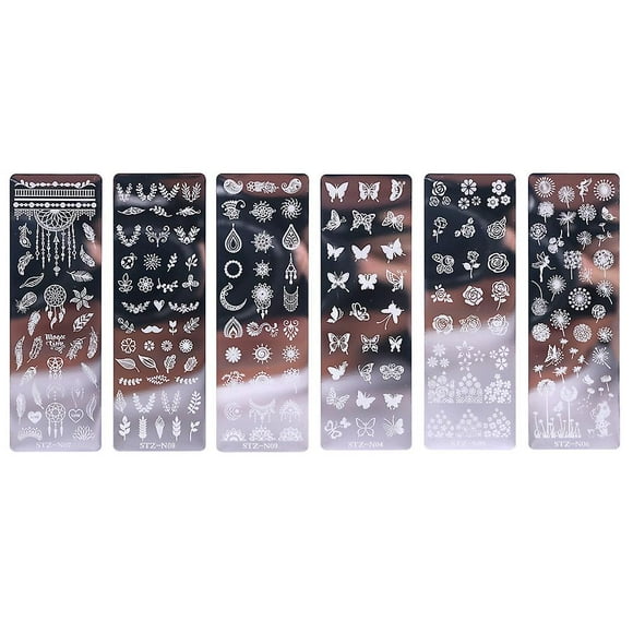 6 Pcs Nail Stamping Plates Florals Diy Stainless Steel Butterflies Image Plate Template Nail Art Plate For Girls Women
