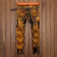 thumbnail image 4 of Luwomo Mens Jeans Retro Streetwear Ripped Personality Long High Waist Straight Leg Distressed Trousers Denim Pants Orange,33, 4 of 9