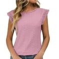 thumbnail image 2 of Tittly Womens Shirts Short Sleeve Shirts 2025 Spring/Summer New Solid Color Round Neck Short Sleeve Lace Splicing Hollow T Shirt Tshirts Shirts Spring Tops for Women Pink XXL, 2 of 9