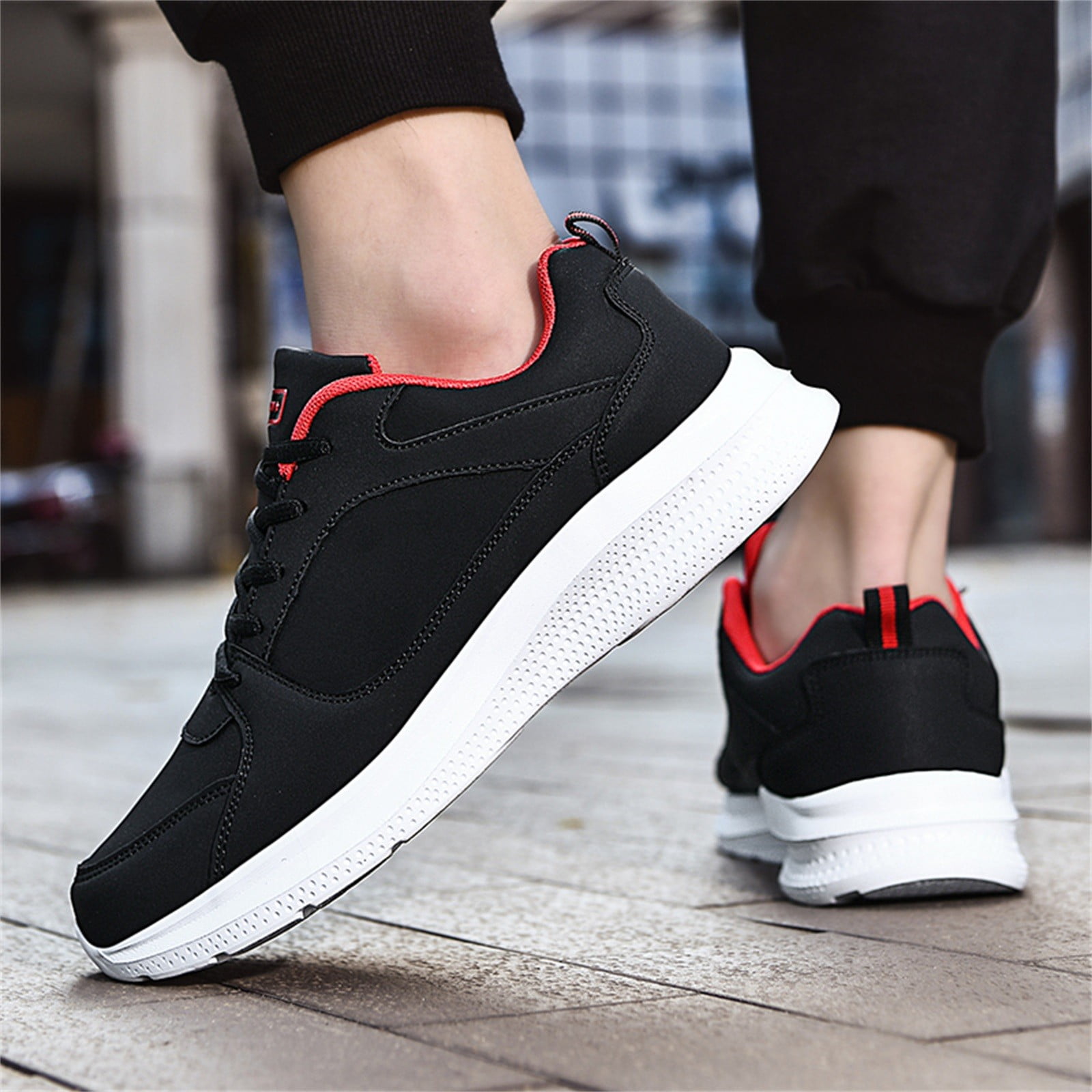 Adult Men Sneaker Men s Sneaker Mens Shoes Casual Fashion Large Size Leather Solid Color Lace Up Casual Shoes Running Male Sneaker Red 10
