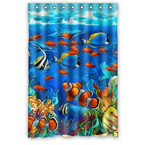 HelloDecor Fish Novelty Shower Curtain Polyester Fabric Bathroom