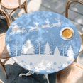 thumbnail image 2 of Light Blue Christmas Round Tablecloth, Fitted Table Cover with Elastic for 45"-54" Round Tables, Xmas Elk Tree Snowflake Forest Table Cloth Outdoor Indoor Dinning Party Waterproof Tablecloths, 2 of 7