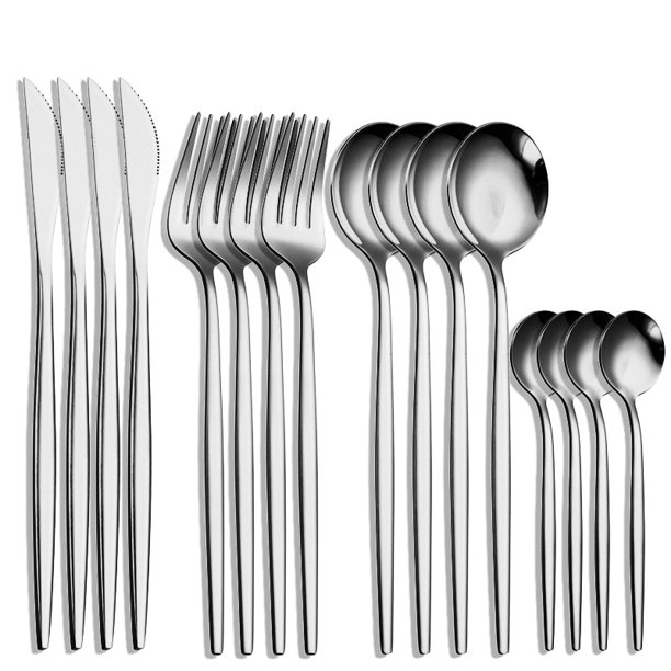 Juego de vajilla, juego de cubiertos de acero inoxidable, 16 piezas, tenedor, cuchara, cuchillo, juego de cubiertos, juego de vajilla, juego de cena occidental