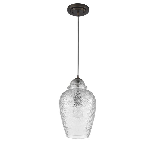 homeroots Éclairage 398243 Brielle Suspension Bronze Frotté 1 Lumière avec Abat-Jour en Verre Craquelé