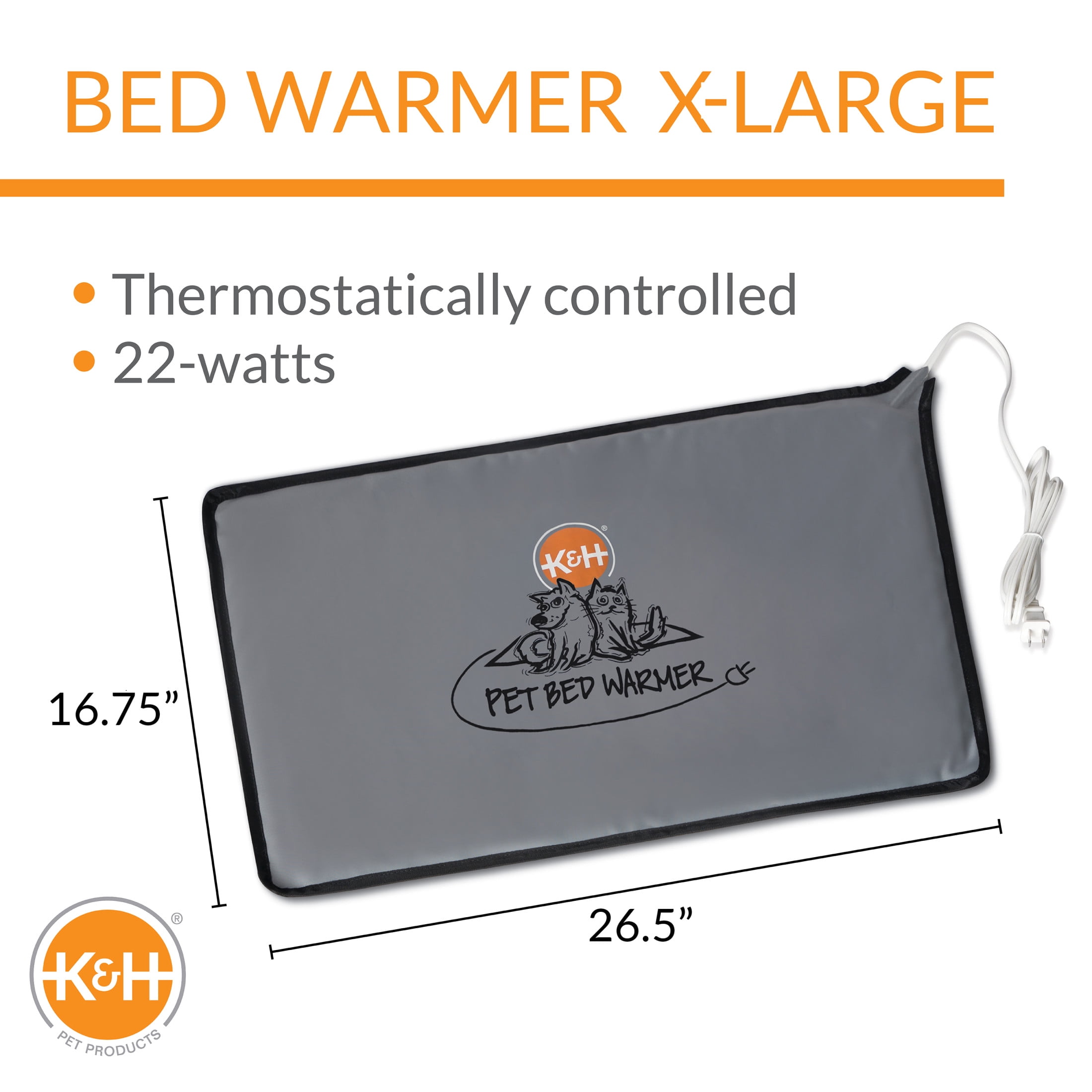 K H Pet Products Pet Bed Warmer for Cats Dogs Gray XL 15.75 x