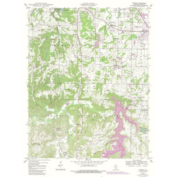 Topographical Map - Pomona Illinois Quad - USGS 1948 - 23 x 30.65 - Vintage Wall Art