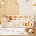 thumbnail image 2 of Euroco Twin Size Floor Bed with Fence for Kids and Toddlers, Natural, 2 of 9