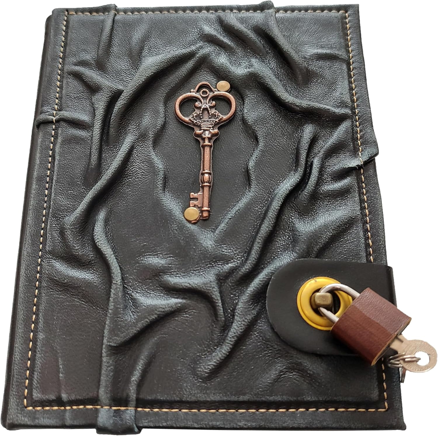 Antique  Handmade Leather Journal with Lock  Genuine Leather Diary Acid- Chamois Paper 384 Pages, 9 x 6.7 inches Antique Padlock Journal for Writing Diary With Lock