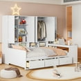 thumbnail image 3 of Full Size Wood Daybed with Desk, Wardrobe & Storage Cabinet, Three Under-Bed Drawers, Space-Saving Corner Bed Frame for Teens & Adults, White, 3 of 9