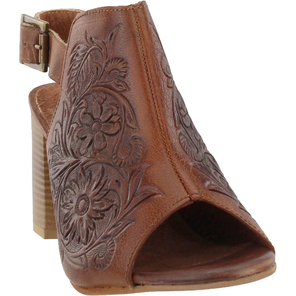 roper women's tan tooled open toe fashion heel