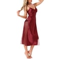 thumbnail image 4 of INSPIRE CHIC Womens Lingerie Satin Silky Lace Sleeveless V Neck Cami Spaghetti Strap Midi Chemise Nightgown M Red, 4 of 6