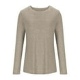 thumbnail image 3 of Fall Saving! HVOBTTY Women's Long Sleeved T Shirt, Fall and Winter Tops for Women, Women's Casual Solid Color Crew Neck Long Sleeve Drop Shoulder Layering Pullover Top Khaki, Khaki, 3 of 5