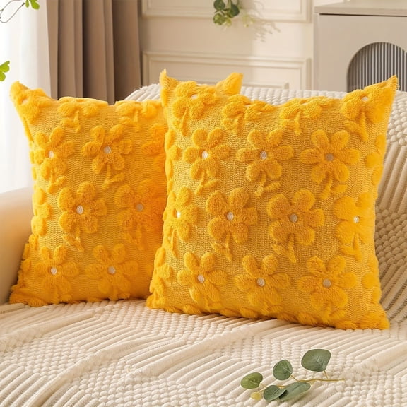 Spring Summer Pillow Covers for Outdoor Sofa, Yellow Flowers Couch Sofa Bed Decor, Plush Daisy Floral Throw Pillow Cover, Fabric Pillowcase Bedroom Living Room Decorative Pillows, Christmas