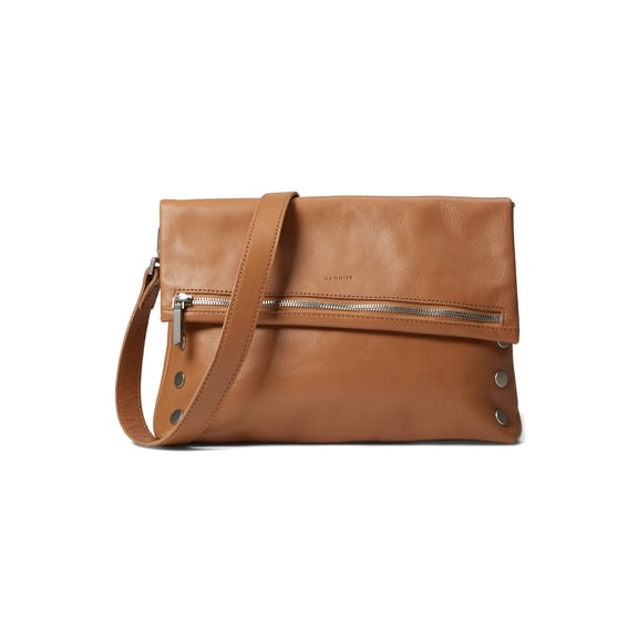 Hammitt Women's VIP Large Leather Purse With Strap Almond Tan/Brushed Silver With Zipper