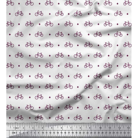 Soimoi Poly Georgette Fabric Diamond & Bicycle Shirting Print Sewing Fabric Yard 52 Inch Wide
