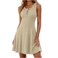 thumbnail image 2 of ClodeEU Women's Round Neck Sleeveless Mini Dress,Casual Tunic Flowy Swing Dress Beige,Women's Plus S, 2 of 6