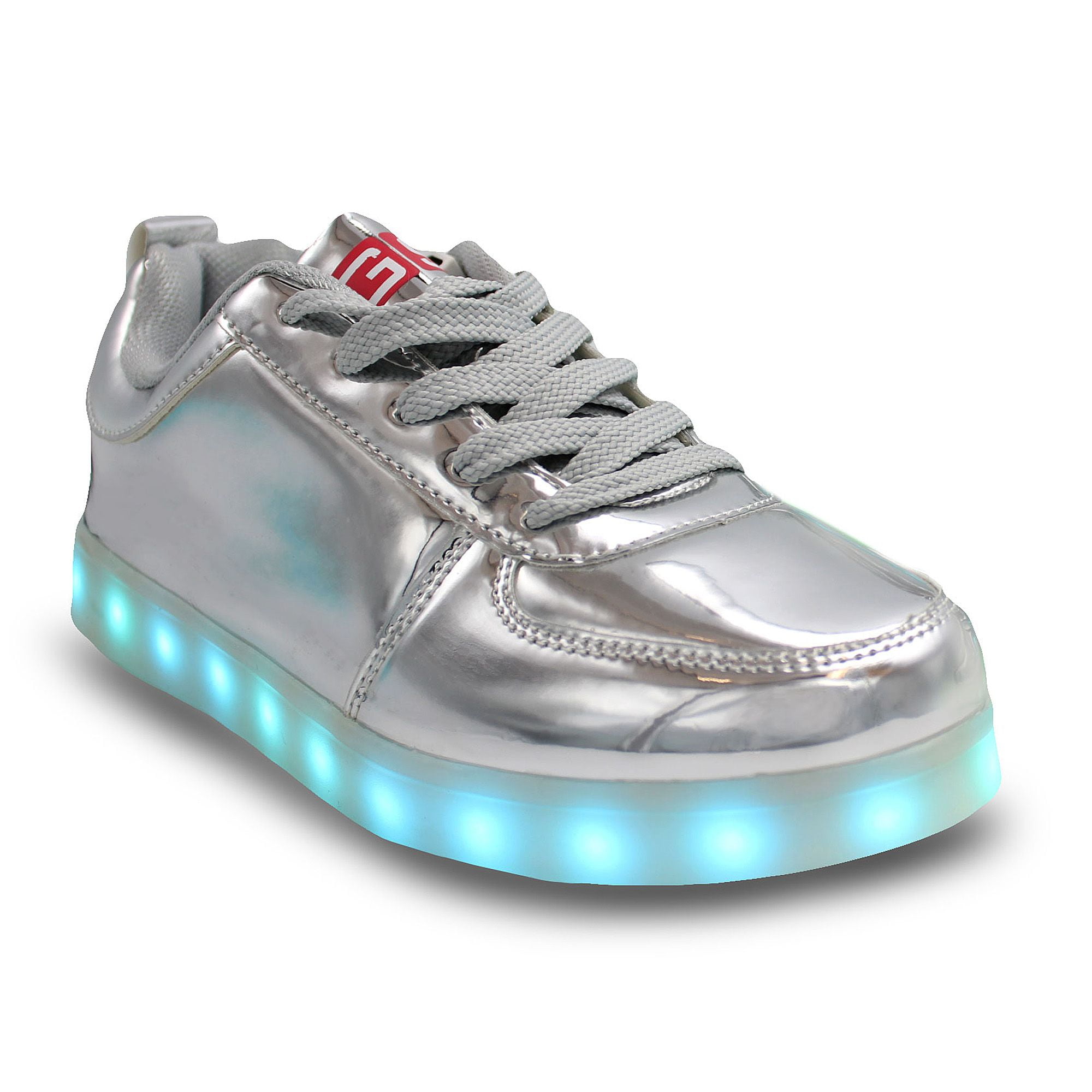 Family Smiles - LED Light Up Sneakers Kids Low Top USB Charging Boys Girls Unisex Lace Up Shoes Silver