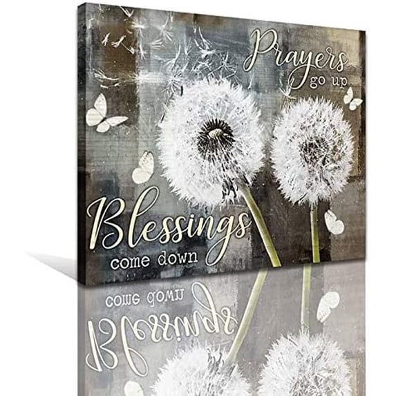 Prayers Go Up Blessings Come Down Motivational Dandelion Butterfly Quotes Art Poster Farmhouse Room Decor Pictures Rustic Wall Art Canvas Prints Dark Color Wall Painting Framed Bedroom 12"x16"