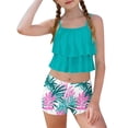 thumbnail image 2 of hengsof Girls Swimsuit 2 Piece Tankini with Shorts Tiered Ruffle Straps Swimwear Beach Vacation Beach Swimsuit Suit 6-15Y, 2 of 7