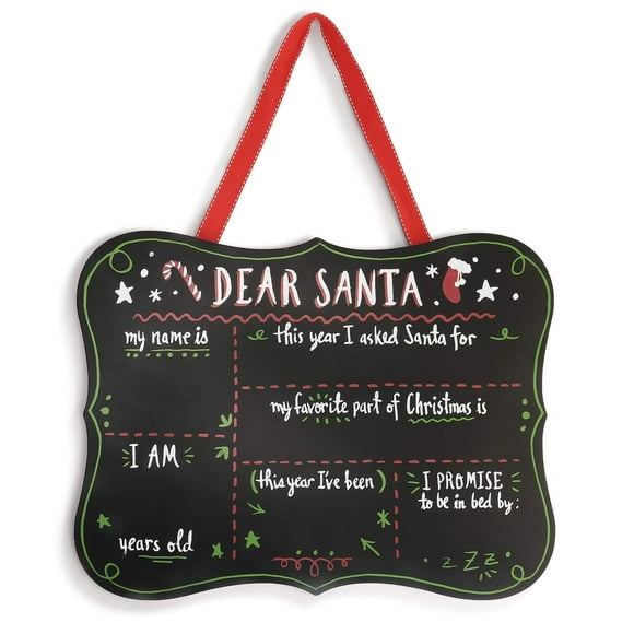 DEMDACO Dear Santa Chalkboard Midnight Black 16 x 13 MDF Wood Holiday Decorative Sign