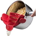 thumbnail image 1 of Colador de silicona con clip para todas las ollas y sartenes, colador de pasta, colador de alimentos con clip para carne, verduras y frutas, colador de cocina de silicona (rojo), 1 of 7