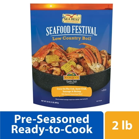 Sea Best Low Country Boil, 2 lb, Shrimp, Sausage, Snow Crab and Corn, (Frozen) Gluten-Free Contains Snow Crab, Shrimp. Milk, Corn.