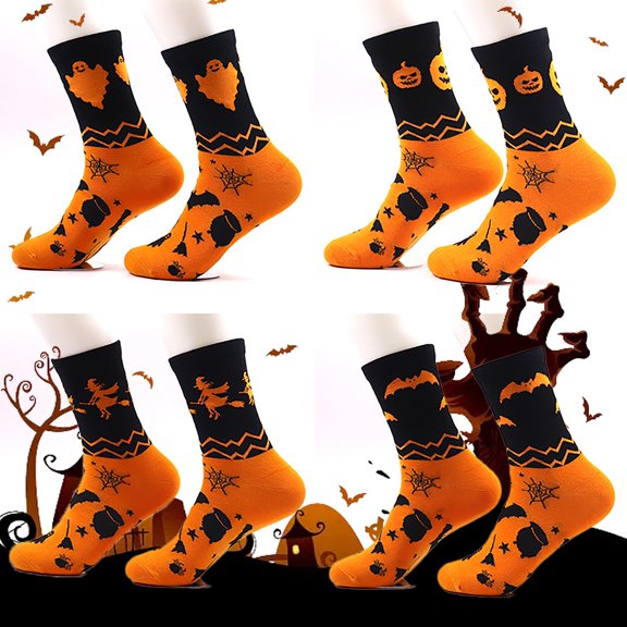 SAZBJOJN Mid‑Calf Socks for Women Men Halloween Socks for Women Novelty Spooky Printed Socks Stretch Accessory for Halloween Party Daily Wear Multicolor A