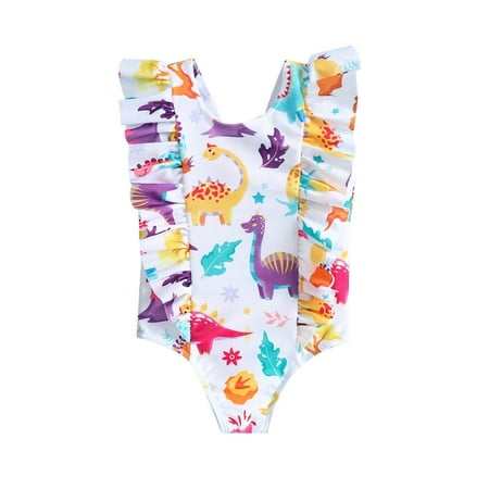 

Summer Toddler Girls Swimsuit Ruffles Cartoon Dinosaur Prints 1 Piece Swimwear Beach Onesie Swimsuit Bikini