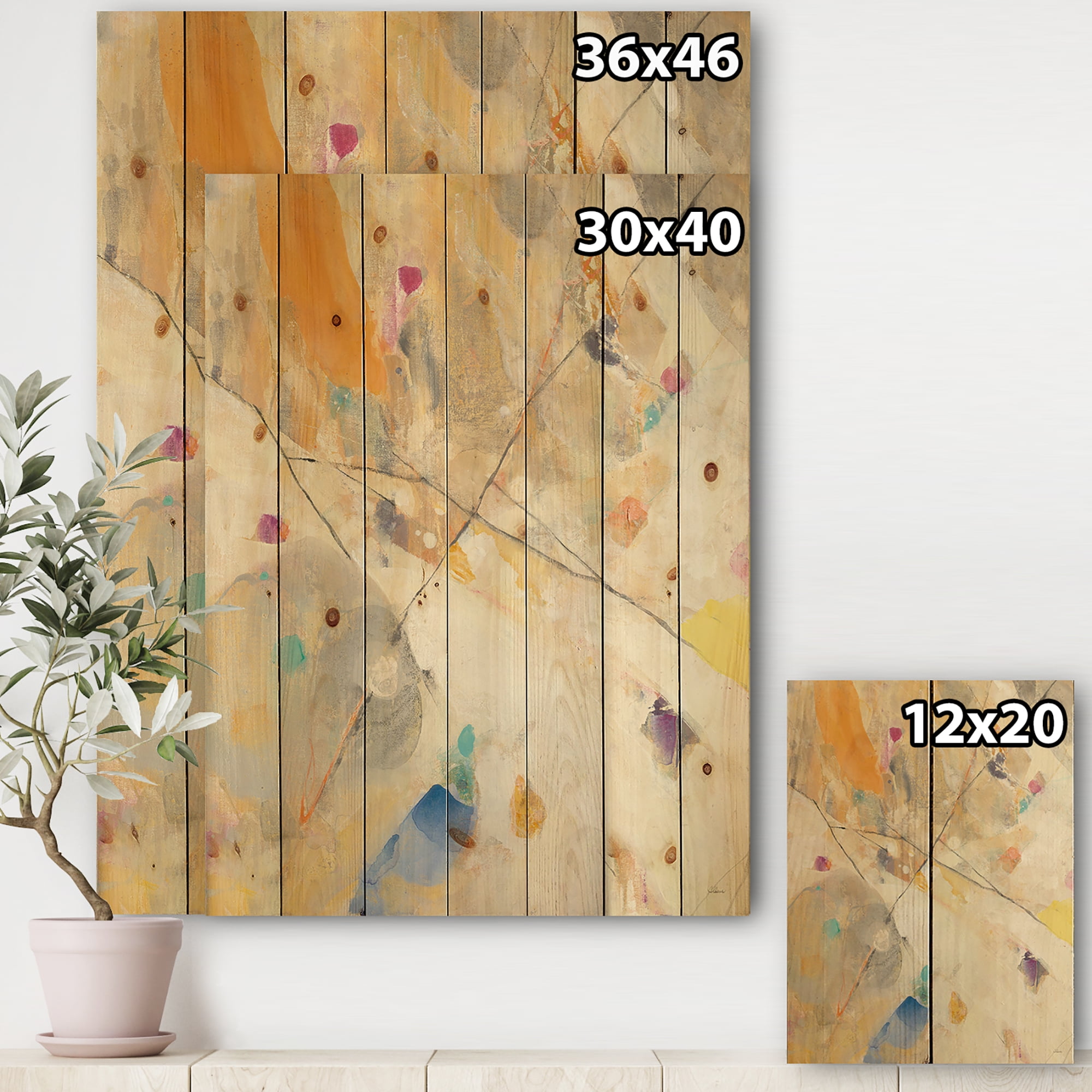 Designart 'Minimalist Spring Confetti II' Modern & Contemporary Print on Natural Pine Wood