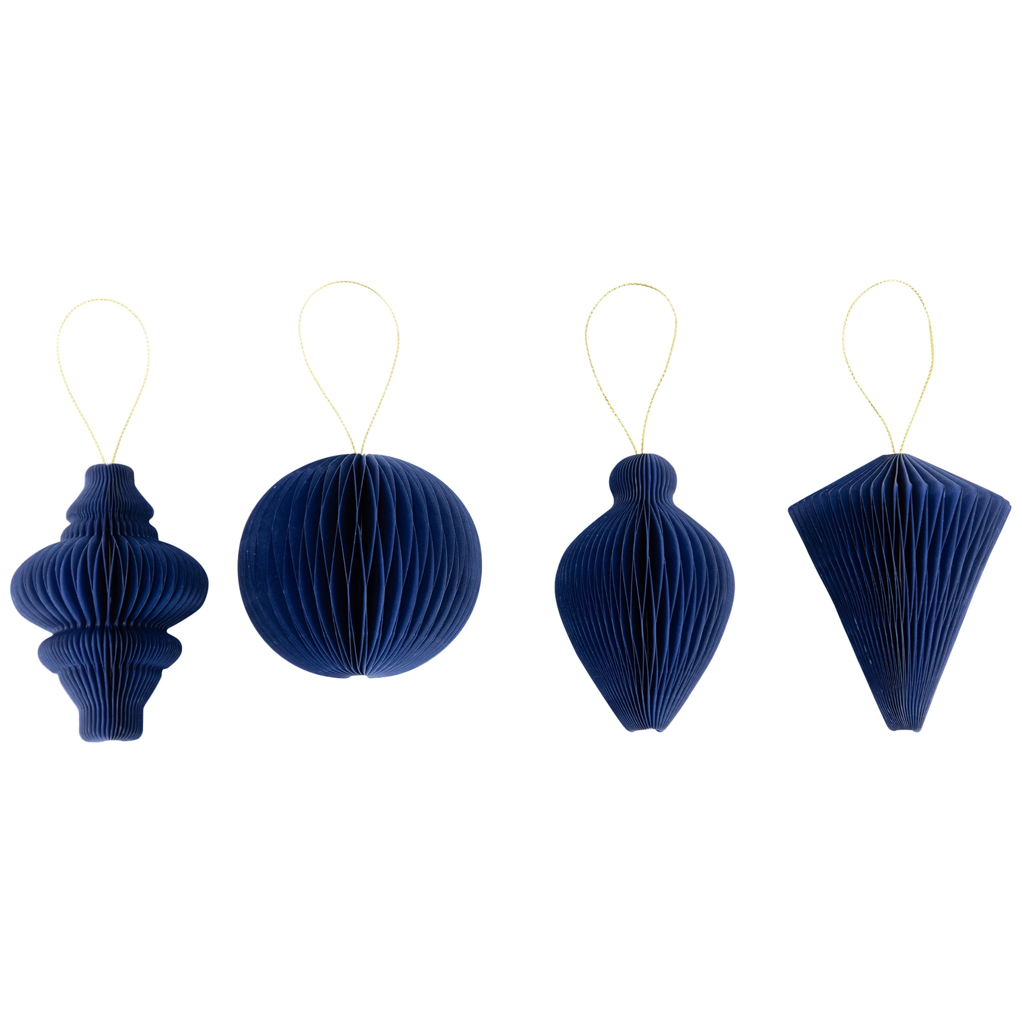 Northlight Accordion Honeycomb Foldable Paper Christmas Ornaments - 4" - Navy Blue - Set of 4