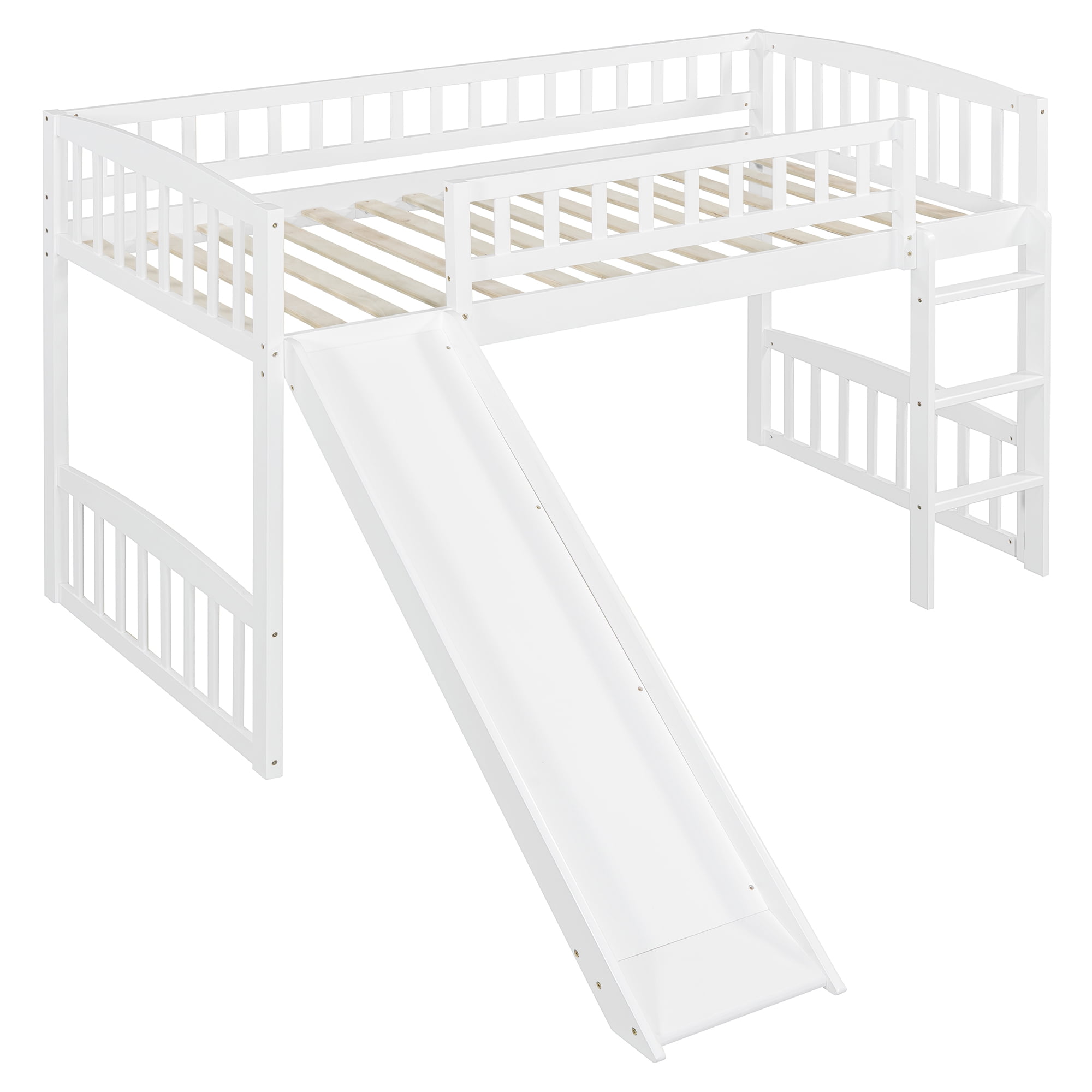 Aukfa Solid Wood Loft Bed with Slide for Kids Girls Boys, Twin Size, White