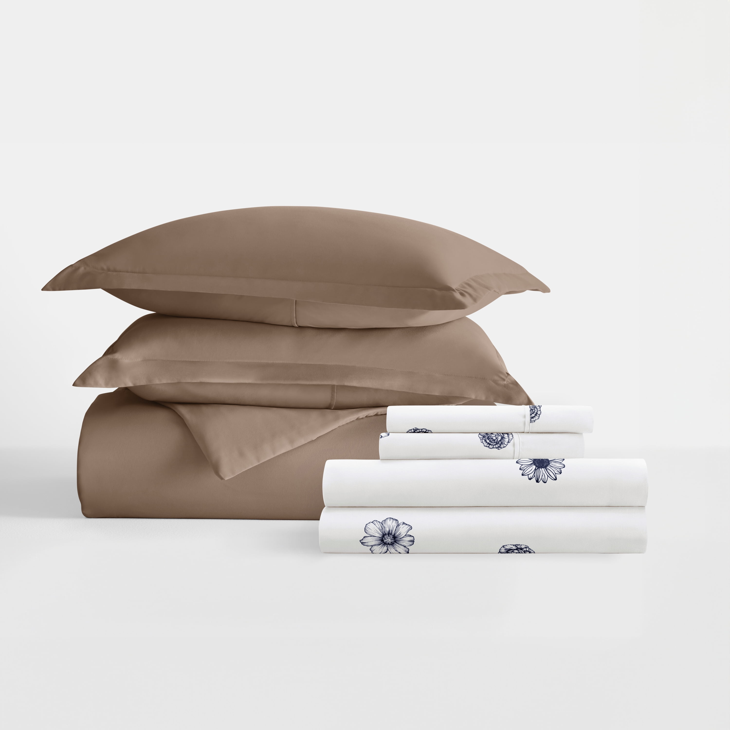 Noble Linens 8 Piece Solid Duvet Bundle in Taupe, Full