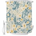 thumbnail image 2 of Spring Meadow Blooms Waterproof Fabric Shower Curtain, Teal Yellow Botanical Waterproof Fabric Shower Curtain for Bathroom Curtains Bathtubs Hotel Washable Shower Curtains with 12 Hooks Stall 54x78in, 2 of 8