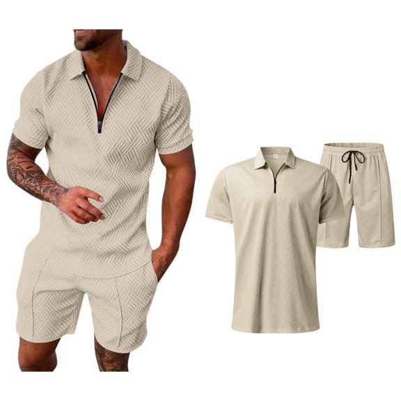 Mens Short Sets Two Piece Outfits Casual Polo Shirts & Shorts Mens Summer Clothes Beach Vacation Essentials Men Vacation Outfits