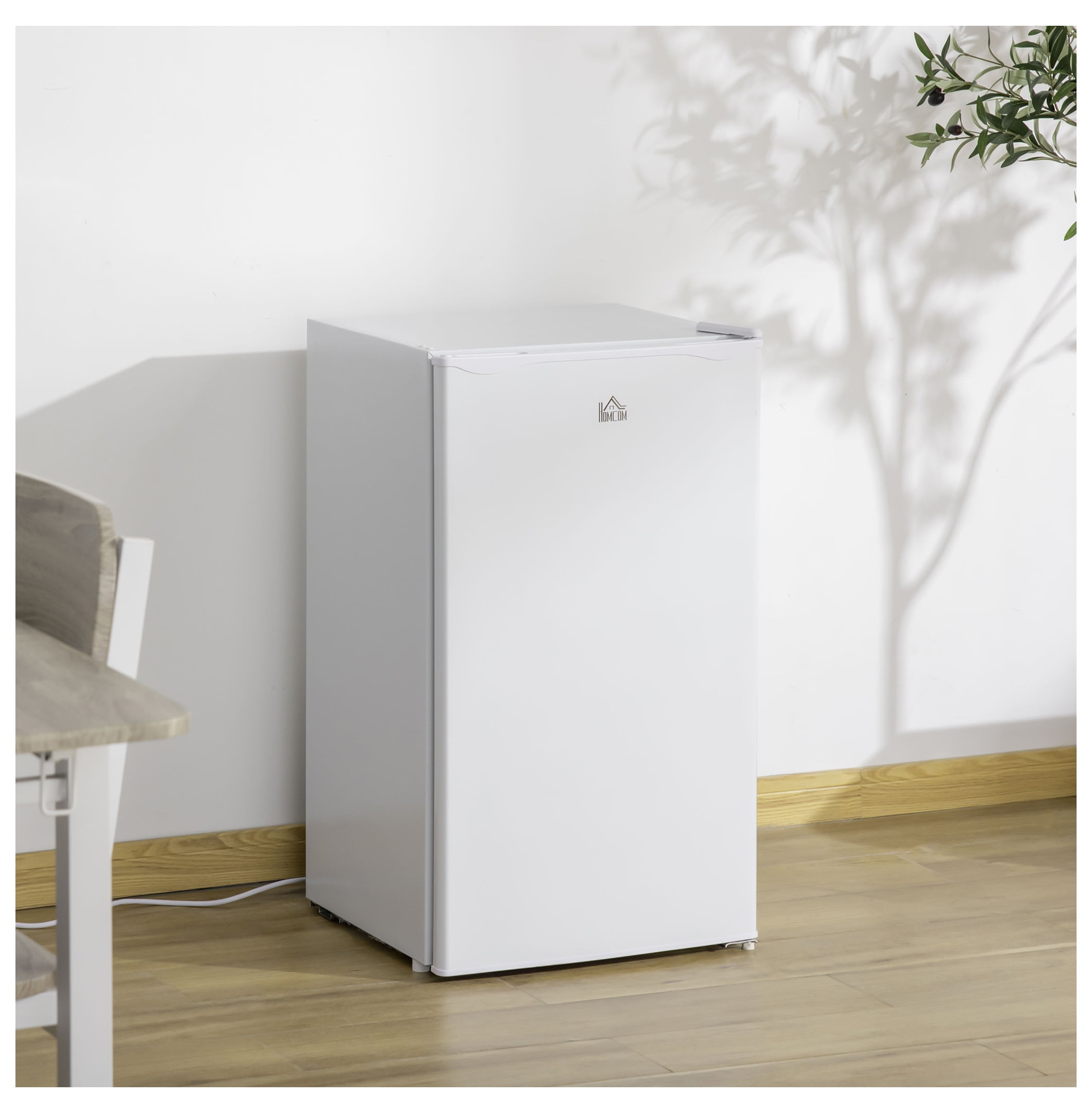 3.2 Cu.Ft Mini Fridge with Freezer, Single Door Compact Refrigerator with Adjustable Thermostat, Shelf and Reversible Door for Bedroom, Dorm, Home Office, Energy Efficient, White