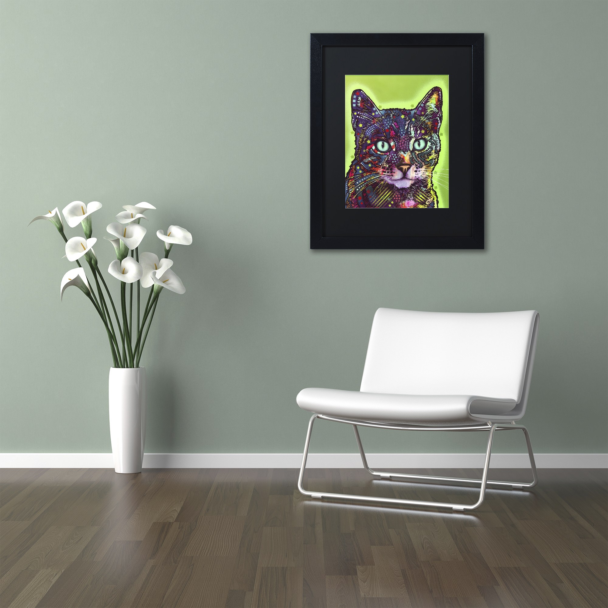 Trademark Fine Art "Watchful Cat" Canvas Art by Dean Russo, Black Matte, Black Frame