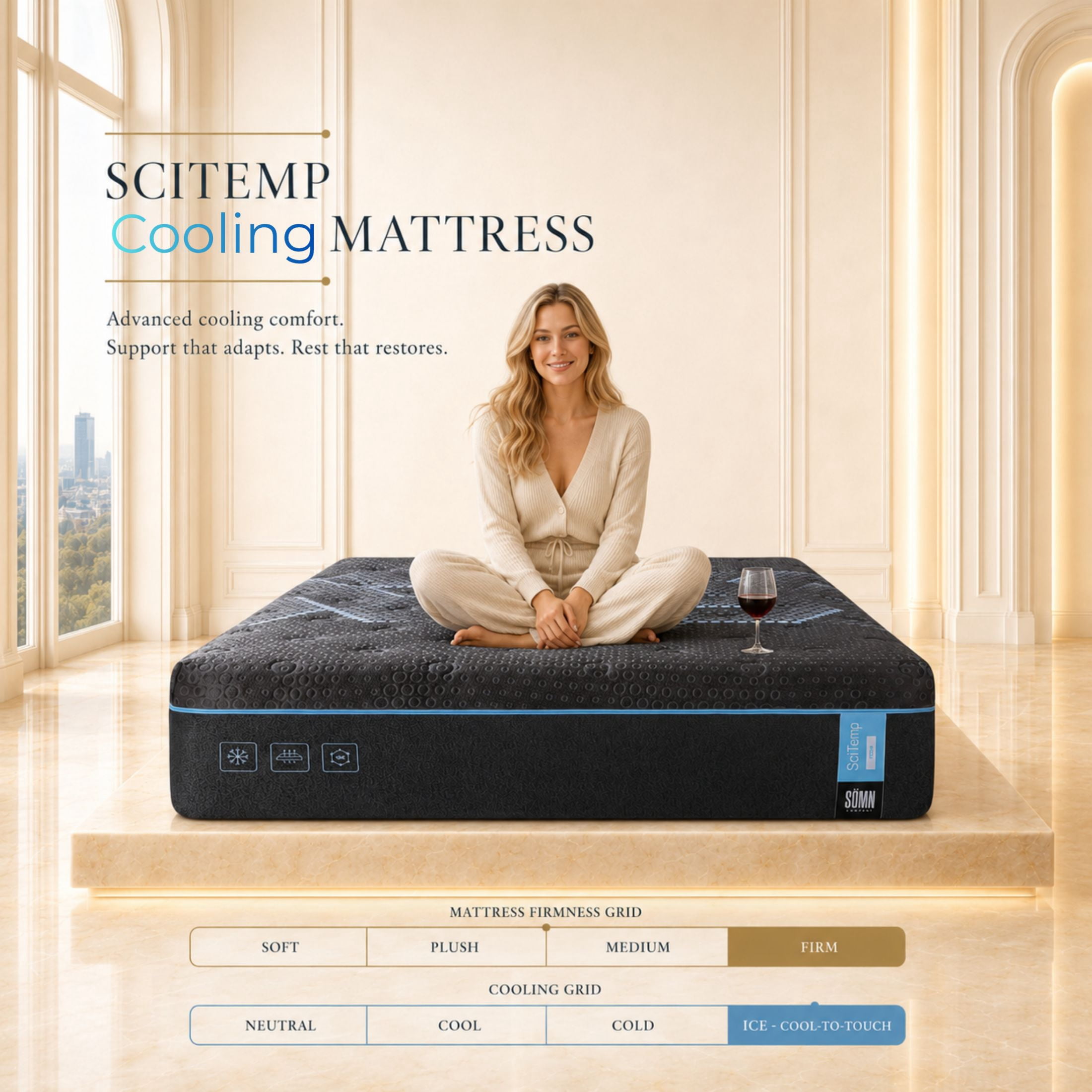 SciTemp by Somn Company 7-Piece Sleep Solution 14" Graphene + IceTech Cooling Memory Foam Mattress, Twin XL.