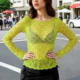 thumbnail image 2 of Womens Lace Mesh Long Sleeve Top Floral Sheer See Through Sexy Tops Round Neck Layering Shirts Party Club Night Blouses, 2 of 9