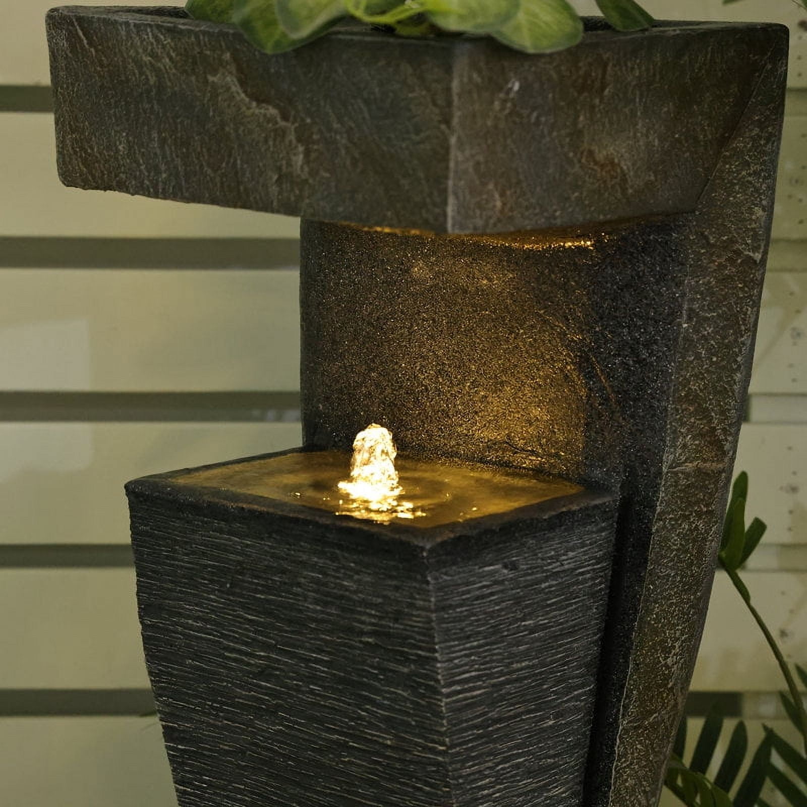 47.2" Garden Modern Outdoor Fountain Floor Standing Outdoor Water Fountains with Lights for Garden, Backyard, Patio, Porch, Deck and Home Art Decor
