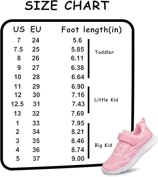 vibdiv Girls Sneakers Running Tennis Shoes Non Slip Fitness Girls Shoes Pink Big Kid Size 2