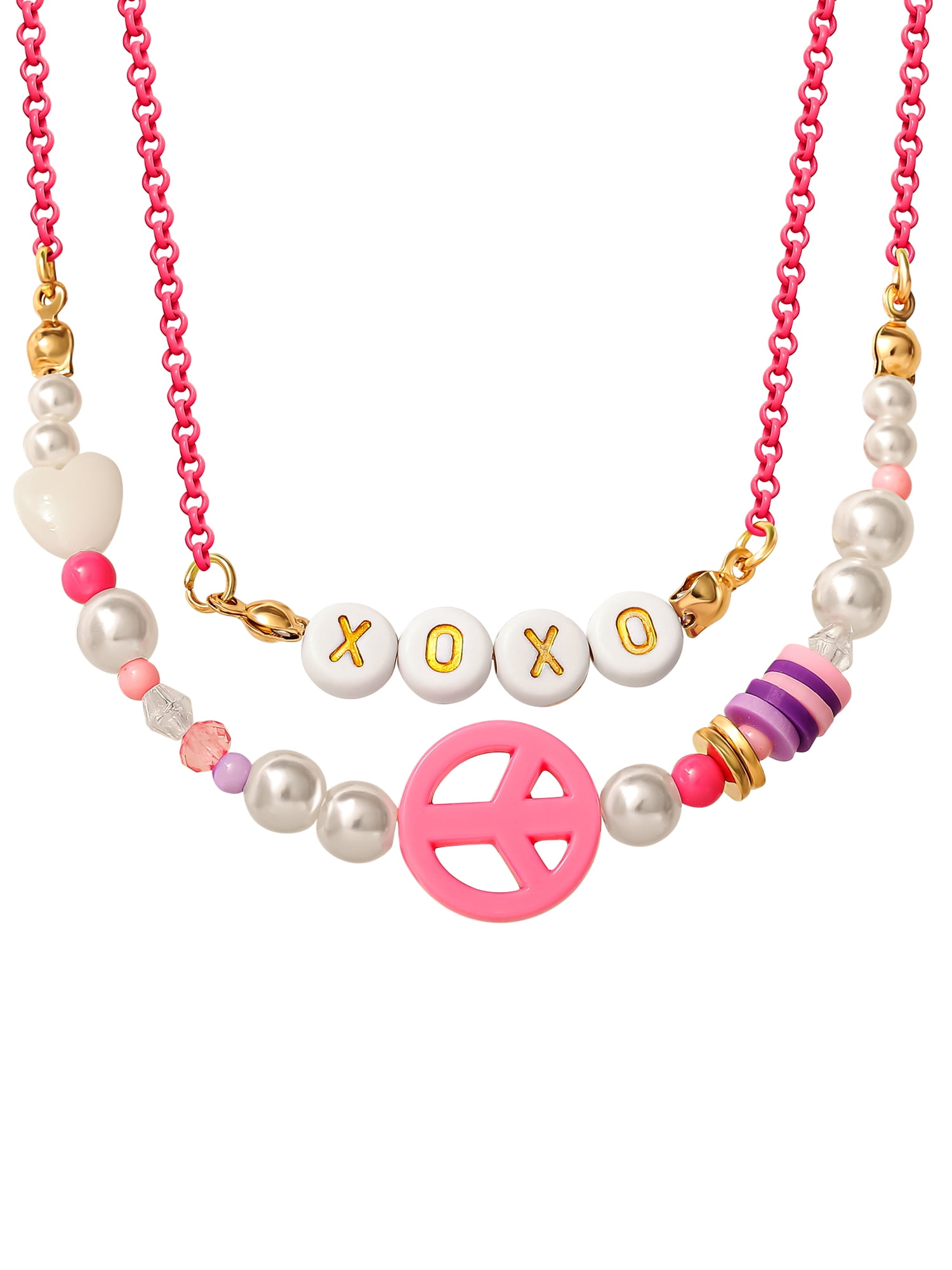 Justice, Girl's/ Tween Peace XOXO, Peace Layer Necklace Set, Set of 2