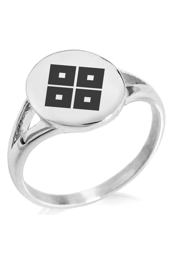 Stainless Steel Kamei Samurai Crest Minimalist Oval Top Polished Statement Signet Ring