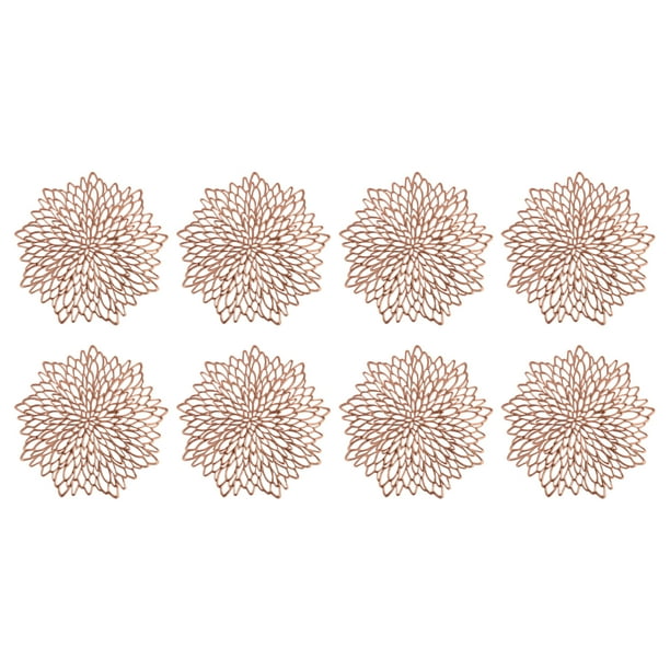 Juego de manteles individuales para mesa de cena, tapetes de flores ahuecados aislados de PVC para el hogar, decoración, oro rosa, 8 Uds.