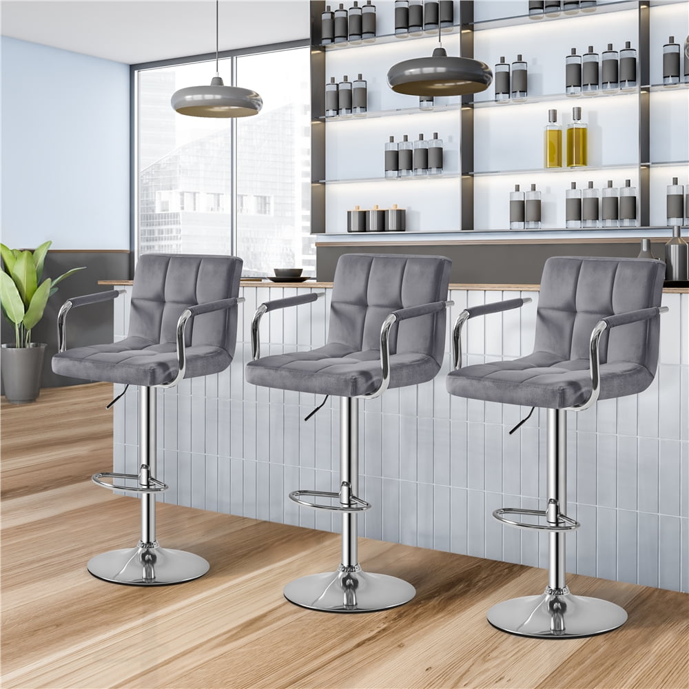 Alden Design Adjustable Modern Velvet Bar Stools with Swivel, Set of 2, Dark Gray