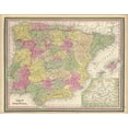 thumbnail image 2 of Vintage Maps 32x26 Black Ornate Wood Framed with Double Matting Museum Art Print Titled - Spain and Portugal 1849, 2 of 4