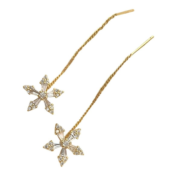 DESIGNICE 18K Gold Plated Long Flower Crystal Threader Tassel Earrings Womens Jewelry Gift-Gold,Threader Earrings,Gold Flower Earrings