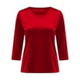 thumbnail image 7 of GBSYEWXS Women Tops Trendy Crew Neck Shirts 3/4 Sleeve Solid Color Red T-Shirts, 7 of 7