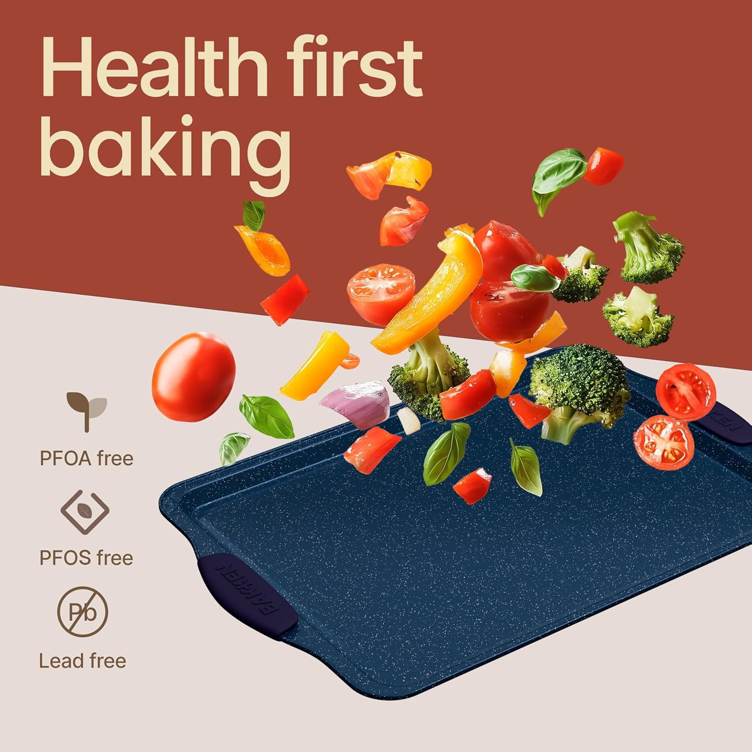 Bakken- Swiss Kitchen Baking Pan Set - Nonstick Coating, Carbon Steel Bakeware Sets with Blue Silicone Handles, Baking Kitchen Essentials, Oven Safe Tray (Up To 450° F), Set of 18